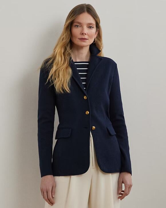 Lauren Ralph Lauren Jackets & Blazers - LAUREN RALPH LAUREN Navy Sweater-Knit Cotton-Blend Blazer XS